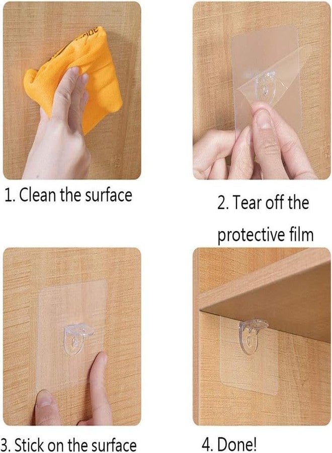 FAYBY مشابك تثبيت أرفف الخزائن البلاستيكية من فايبي | حوامل أرفف ذاتية اللصق لأرفف الكتب | مشابك تثبيت أرفف جدارية بدون حفر (10 قطع - شفافة) - Image 5